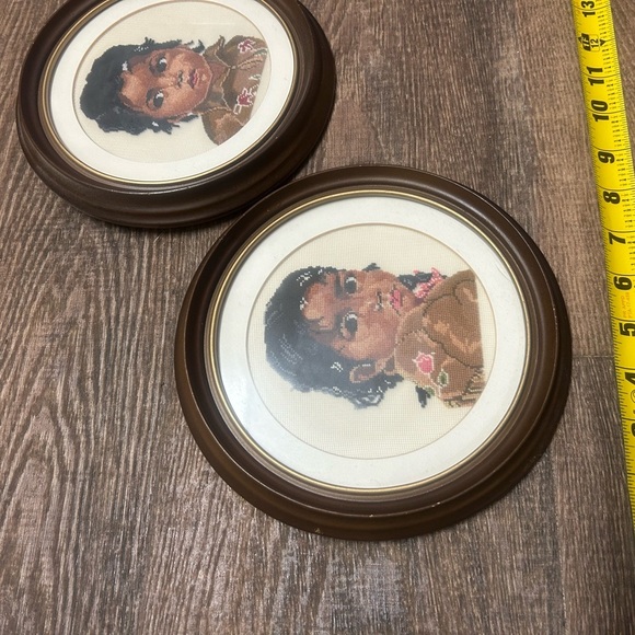 Vintage Needlepoint Portraits in Brown Frames - Picture 7 of 9